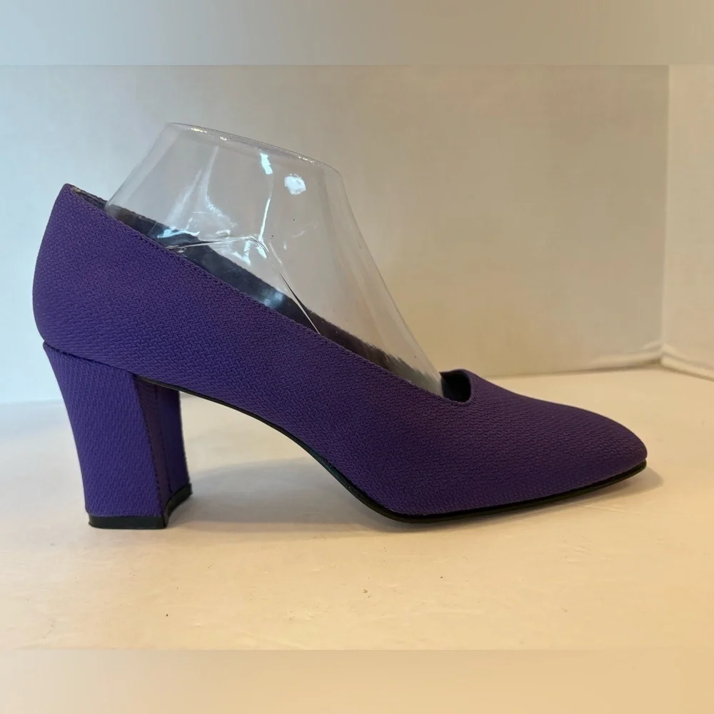 Classique purple fabric block heel pumps shoes size 9.5